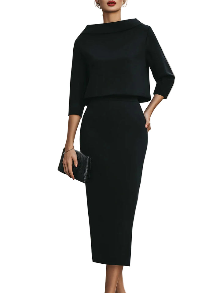 Women’s Boat Neck Top and Midi Skirt Two Piece Set