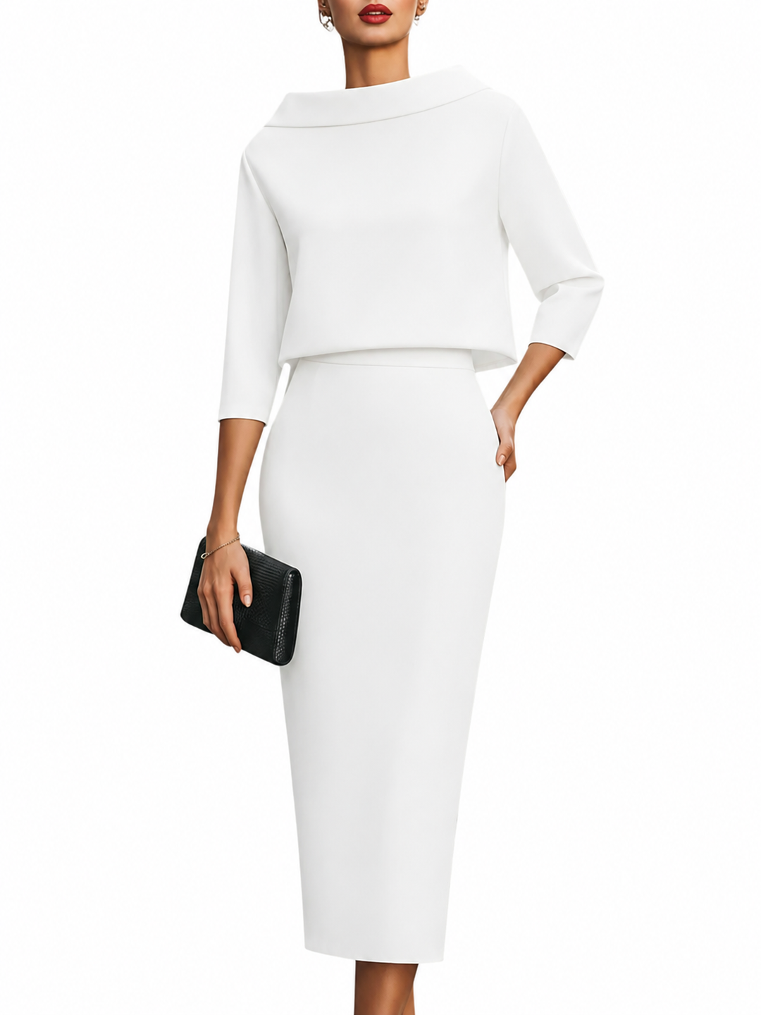 Women’s Boat Neck Top and Midi Skirt Two Piece Set