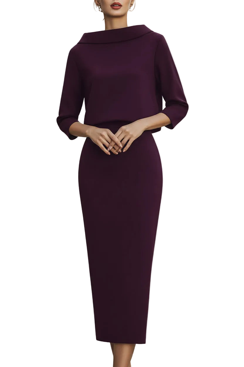 Women’s Boat Neck Top and Midi Skirt Two Piece Set