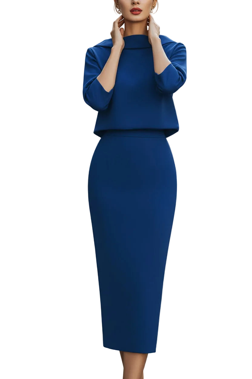 Women’s Boat Neck Top and Midi Skirt Two Piece Set