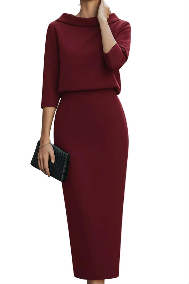 Women’s Boat Neck Top and Midi Skirt Two Piece Set