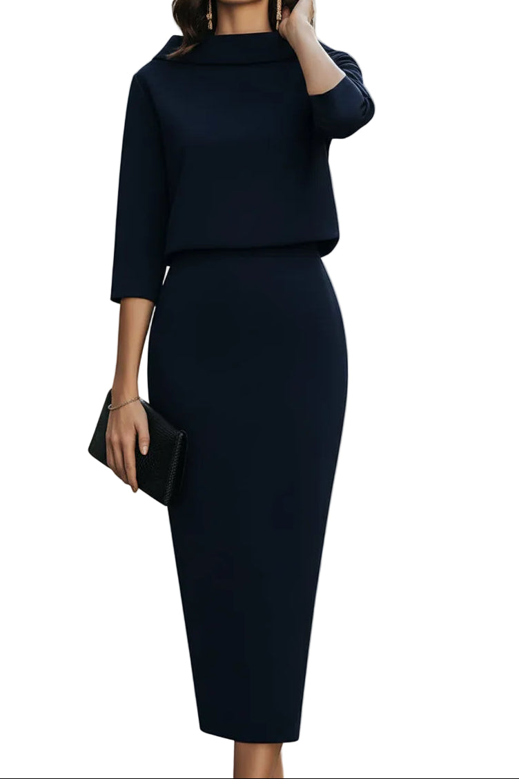 Women’s Boat Neck Top and Midi Skirt Two Piece Set