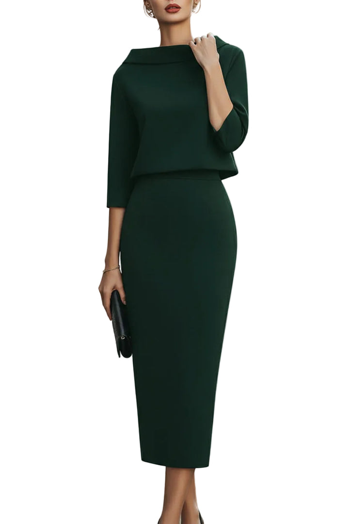 Women’s Boat Neck Top and Midi Skirt Two Piece Set