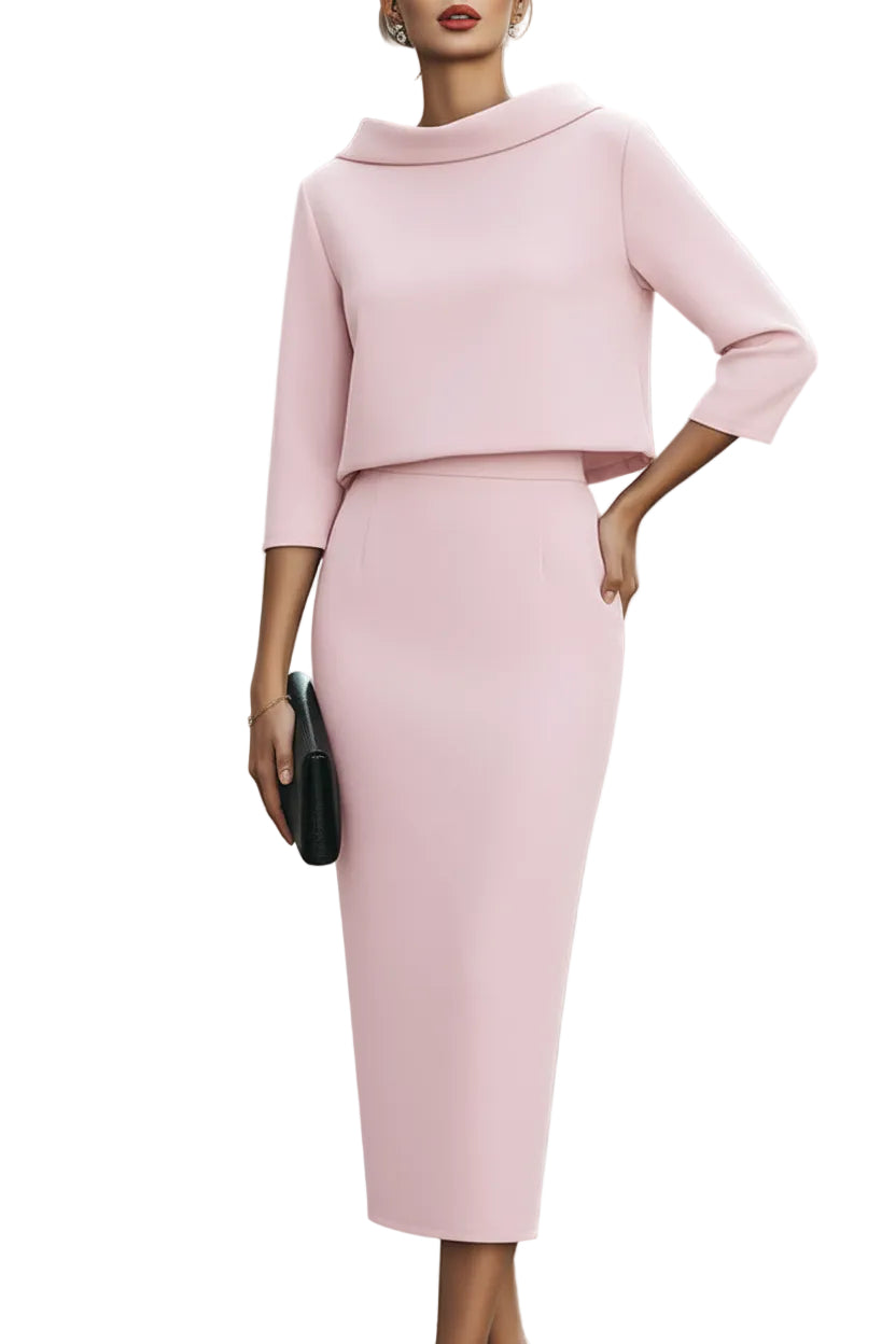 Women’s Boat Neck Top and Midi Skirt Two Piece Set
