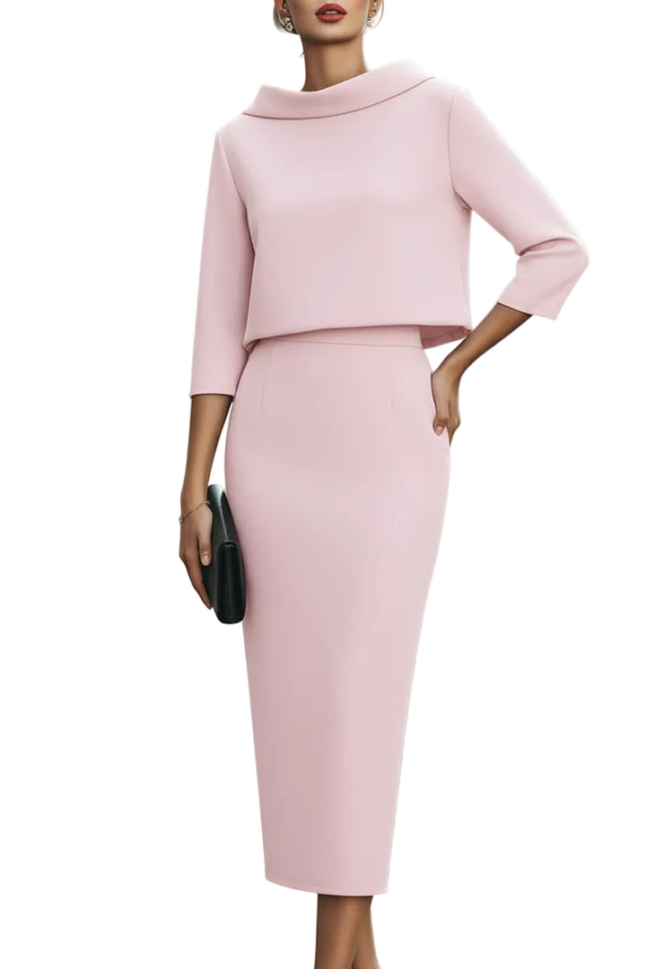 Women’s Boat Neck Top and Midi Skirt Two Piece Set