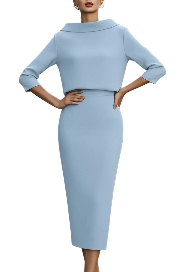 Women’s Boat Neck Top and Midi Skirt Two Piece Set