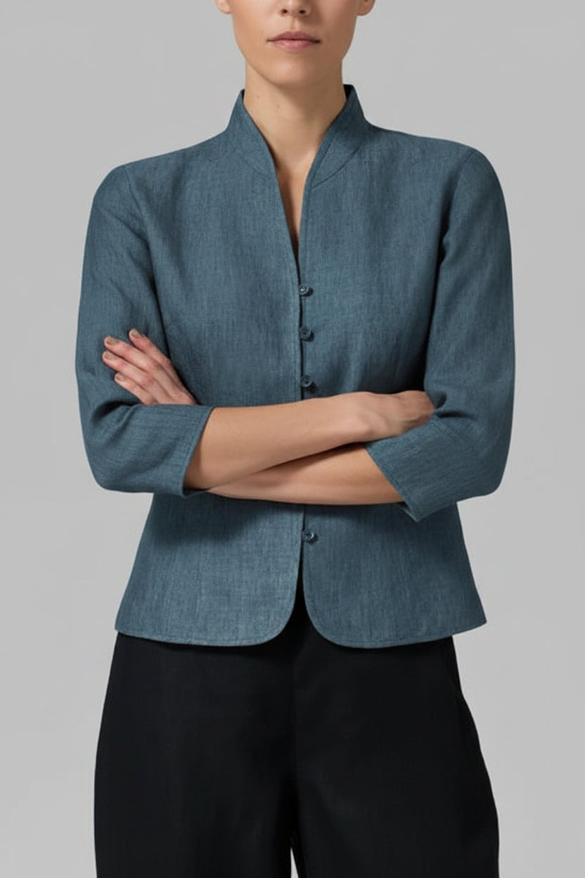 Women’s Button Front Blazer with Stand Collar