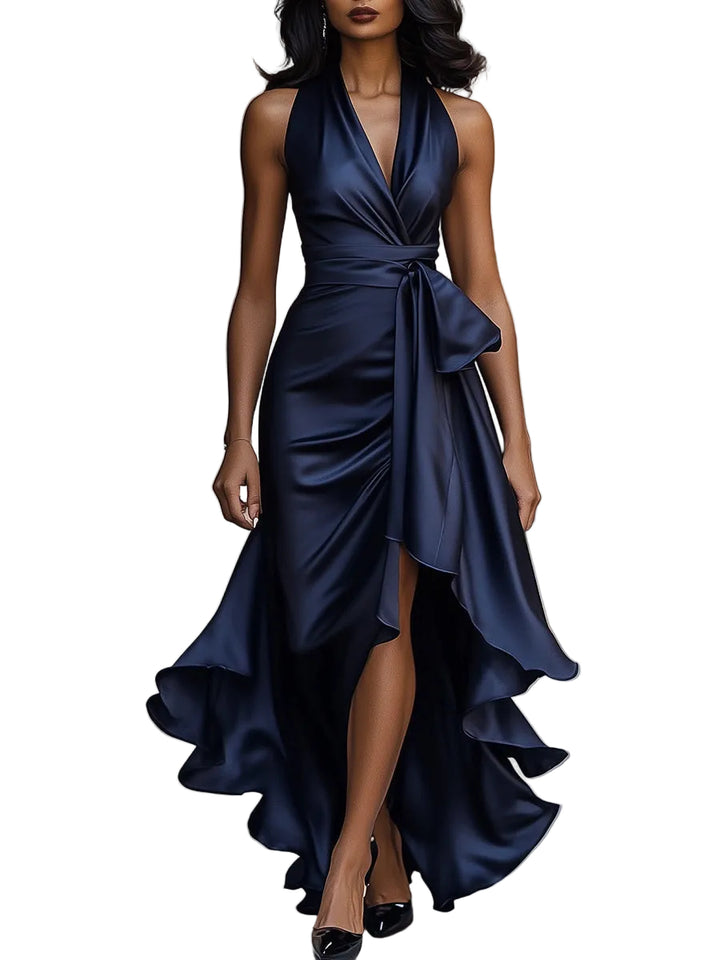 Women’s Halter Neck Ruffle Wrap Maxi Dress
