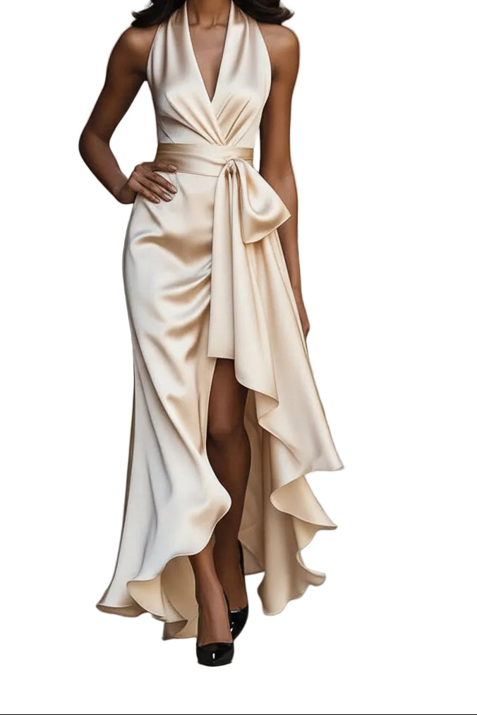Women’s Halter Neck Ruffle Wrap Maxi Dress