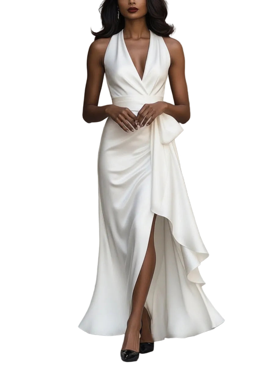 Women’s Halter Neck Ruffle Wrap Maxi Dress