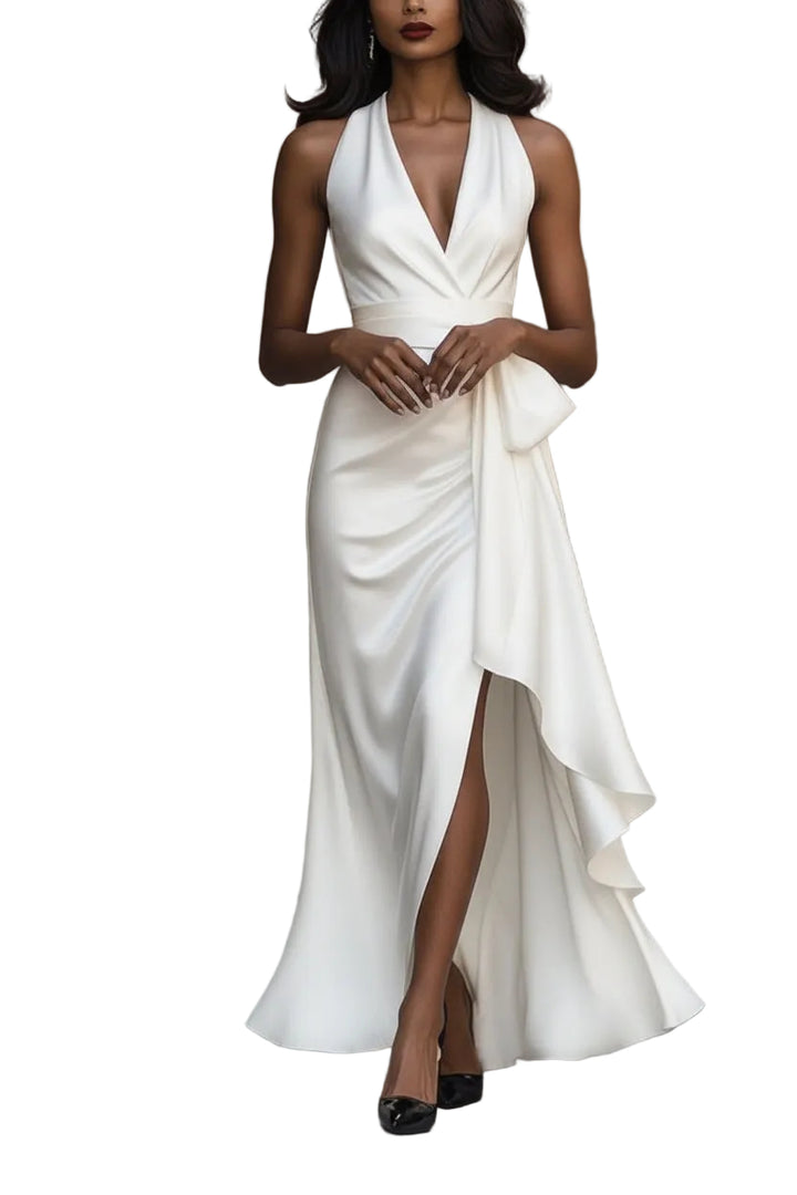 Women’s Halter Neck Ruffle Wrap Maxi Dress
