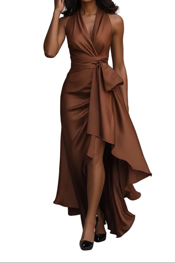 Women’s Halter Neck Ruffle Wrap Maxi Dress