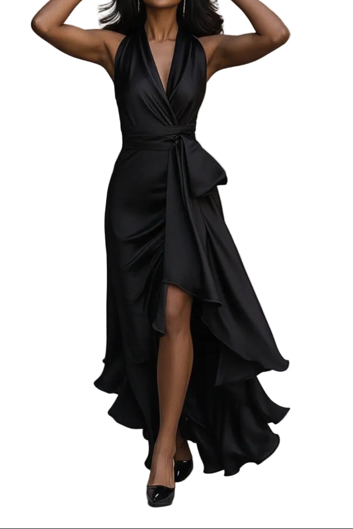 Women’s Halter Neck Ruffle Wrap Maxi Dress