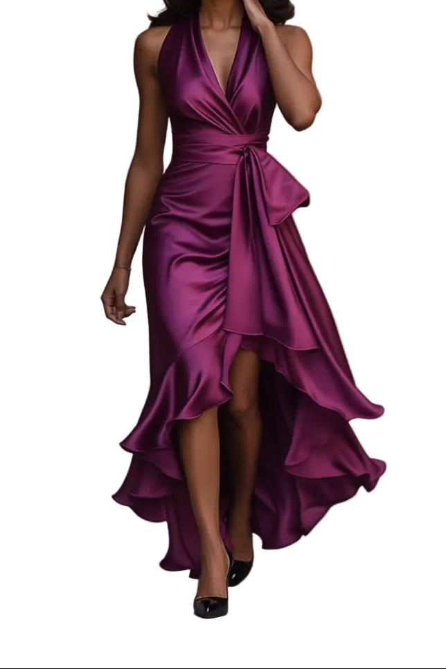 Women’s Halter Neck Ruffle Wrap Maxi Dress