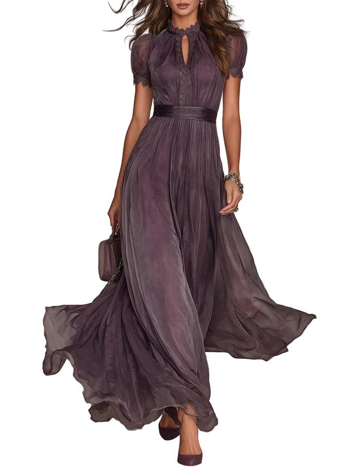 Women’s Keyhole Lace Short Sleeve Maxi Dress
