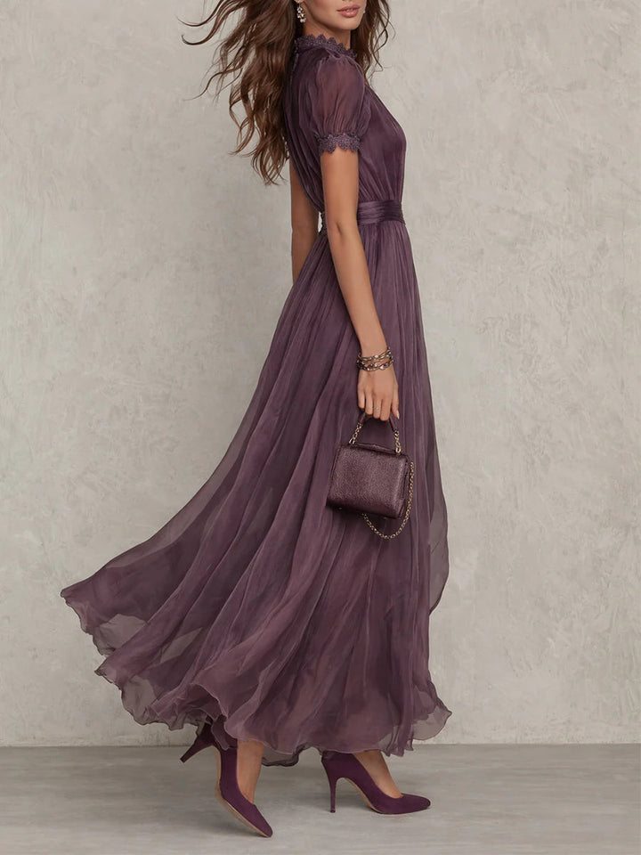 Women’s Keyhole Lace Short Sleeve Maxi Dress