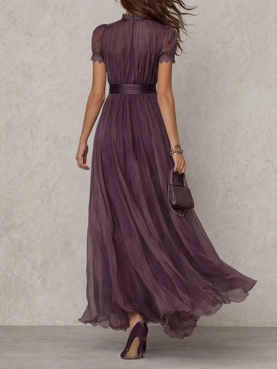 Women’s Keyhole Lace Short Sleeve Maxi Dress