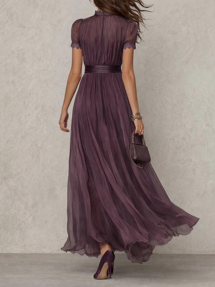 Women’s Keyhole Lace Short Sleeve Maxi Dress