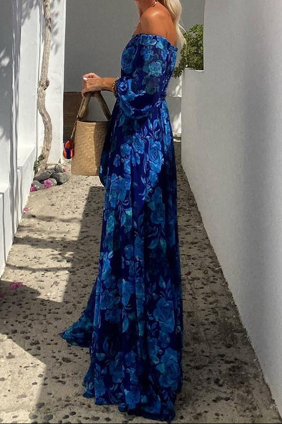 Women’s Off Shoulder Floral Long Sleeve Maxi Dress