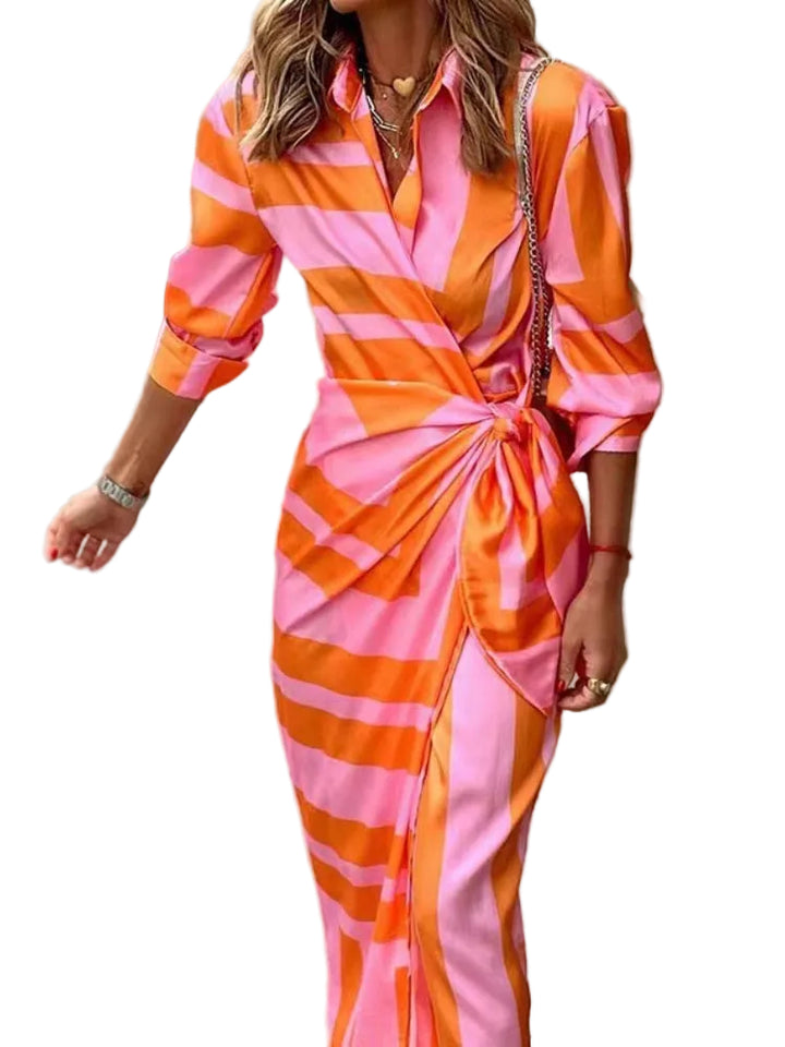 Women’s Printed Long Sleeve Wrap Maxi Dress with Slit