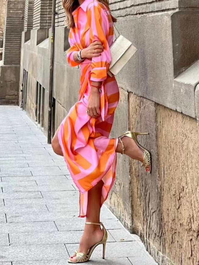 Women’s Printed Long Sleeve Wrap Maxi Dress with Slit
