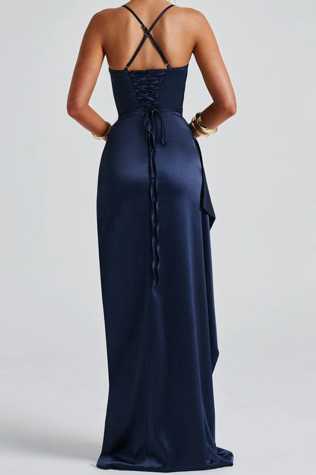 Women’s Satin Ruched High Slit Maxi Dress