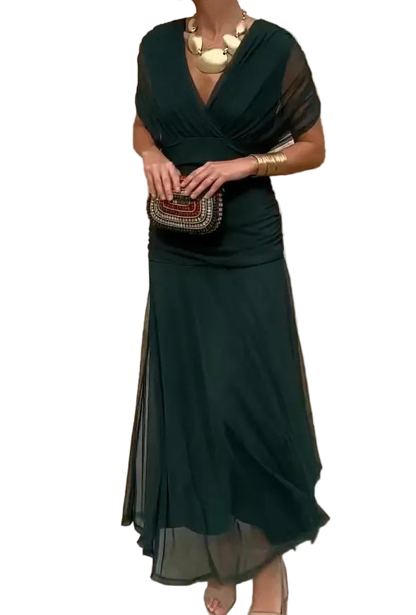 Women’s V Neck Short Sleeve Mesh Maxi Dress