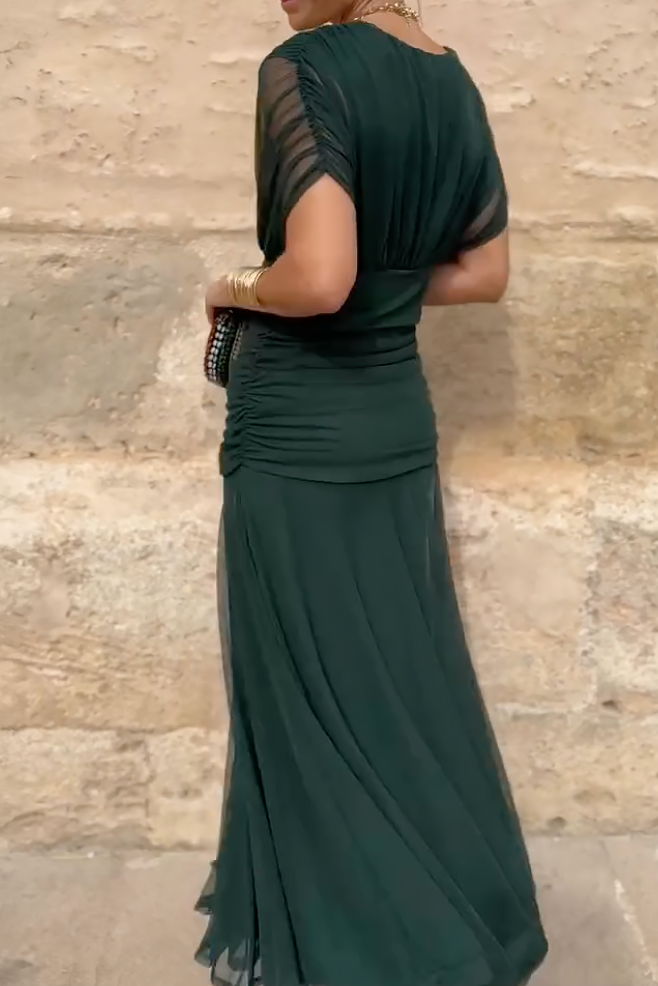 Women’s V Neck Short Sleeve Mesh Maxi Dress